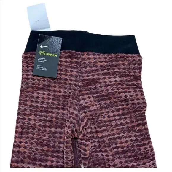Nike Pro Hyperwarm Training Leggings 933305‎ 652 Burgundy Knit Shorts Spring Gym - Picture 10 of 12